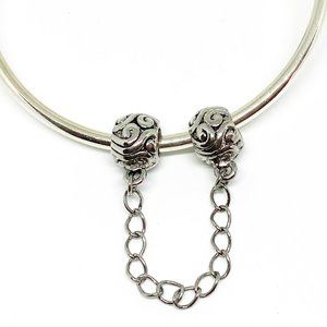 FREE S/H Silver Plated Safety Chain Bracelet Charm - Fits Pandora